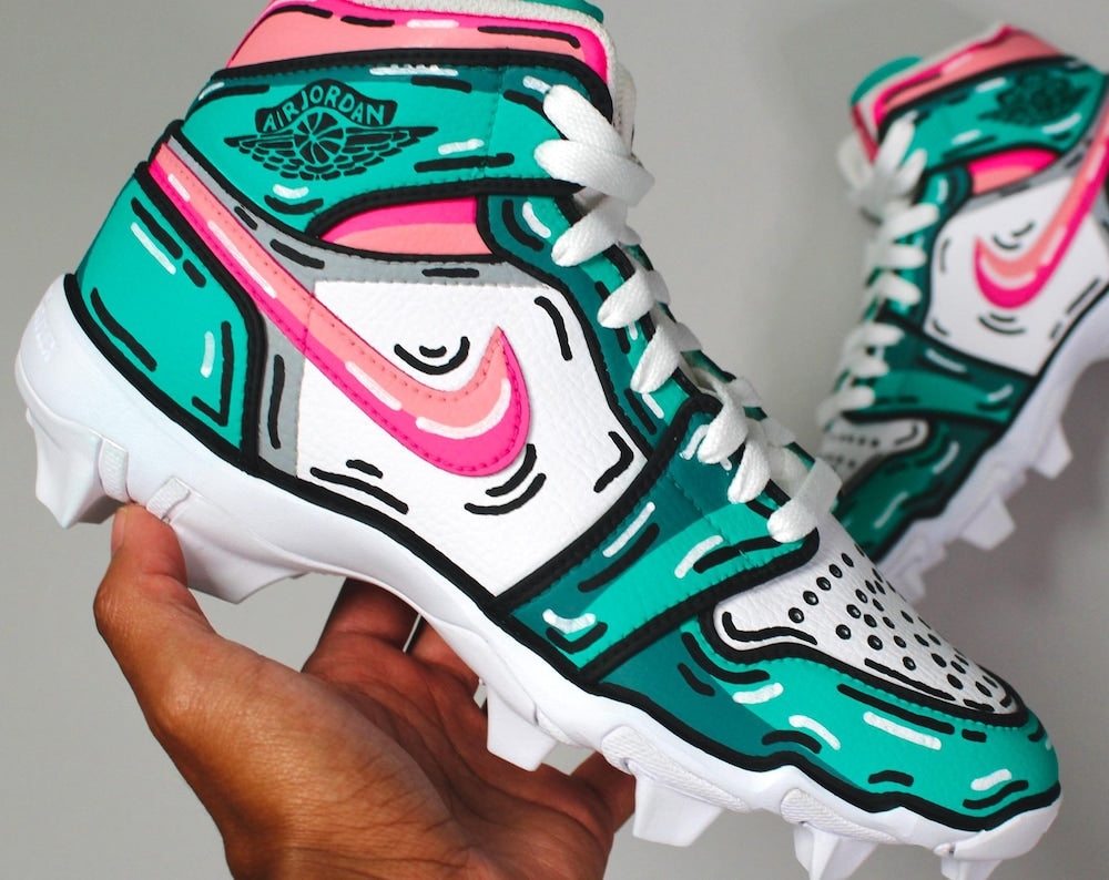 Kids Cartoon Jordan 1 Multisport Cleats (Seafoam Green Colorway)